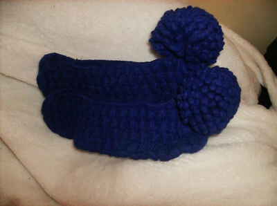 NEW BOOTIES PURPLE KNIT WITH POM POMS VTG SOCKS SLIPPERS FOOTSIES  9-11 ONE SIZE — 第 1/4 张图片