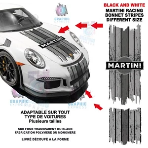 BONNET SCRATCHED MARTINI RACING B & W - PORSCHE STICKERS CAPOT + SPOILER BUMPER - Foto 1 di 9