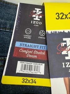 NEU IZOD Jeans Herren Comfort Stretch Denim Jeans Dunkelblau Straight Fit Größe 32x34 - Bild 1 von 3