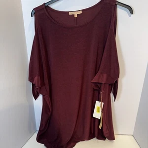 Gibson Latimer Women’s Blouse Size 1X Color Burgundy NWT Shoulderless - Picture 1 of 9
