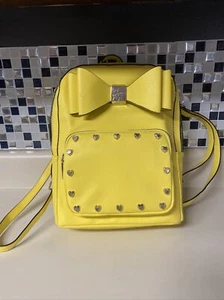 Betsey Johnson Yellow Big Bow Backpack With Heart Studs - Picture 1 of 10
