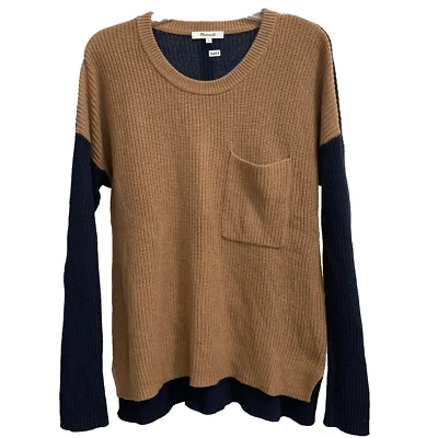 Suéter tejido Madewell para mujer manga larga bolsillo mezcla de algodón marrón azul marino talla S Foto 1 de 4