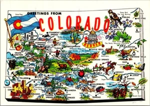 Saluti da COLORADO mappa illustrata cartolina 4x6 - Foto 1 di 2