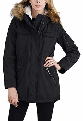  Chaqueta Anorak Forrada Sherpa S13 New York Damas Negra con Borde de Piel Sintética en Capucha Foto 1 de 2