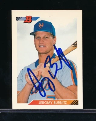 1992 Bowman #189 Jeromy Burnitz rookie rc signed auto autograph blue sharpie - Image 1 of 2