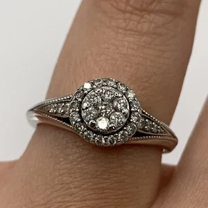 Diamond .335ct Tiered Cluster Shoulder Accent Ring 9ct 9k White Gold - Size L - Picture 1 of 12