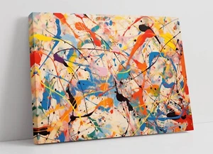 JACKSON POLLOCK STYLE ABSTRACT, RED BLUE-FRAMED CANVAS WALL ART PICTURE PRINT - Picture 1 of 2