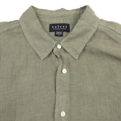 $169 Velvet by Graham & Spencer Mackie Green Linen Button Up Shirt Mens Small - Image 1 of 4