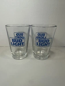 NEW Bud Light Beer Logo Set of 2 Small 4" Pub/ Bar Glasses, Libbey Duratuff 10oz - Picture 1 of 10
