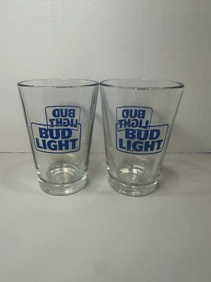 NEW Bud Light Beer Logo Set of 2 Small 4" Pub/ Bar Glasses, Libbey Duratuff 10oz - Image 1 of 4