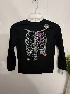 Cat & Jack M 8/10 Black Skeleton Spiders Glow In Dark T Shirt NWT - Image 1 of 4