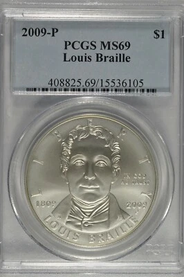 2009-P Louis Braille Commemorative Silver Dollar PCGS MS69 - Image 1 of 4