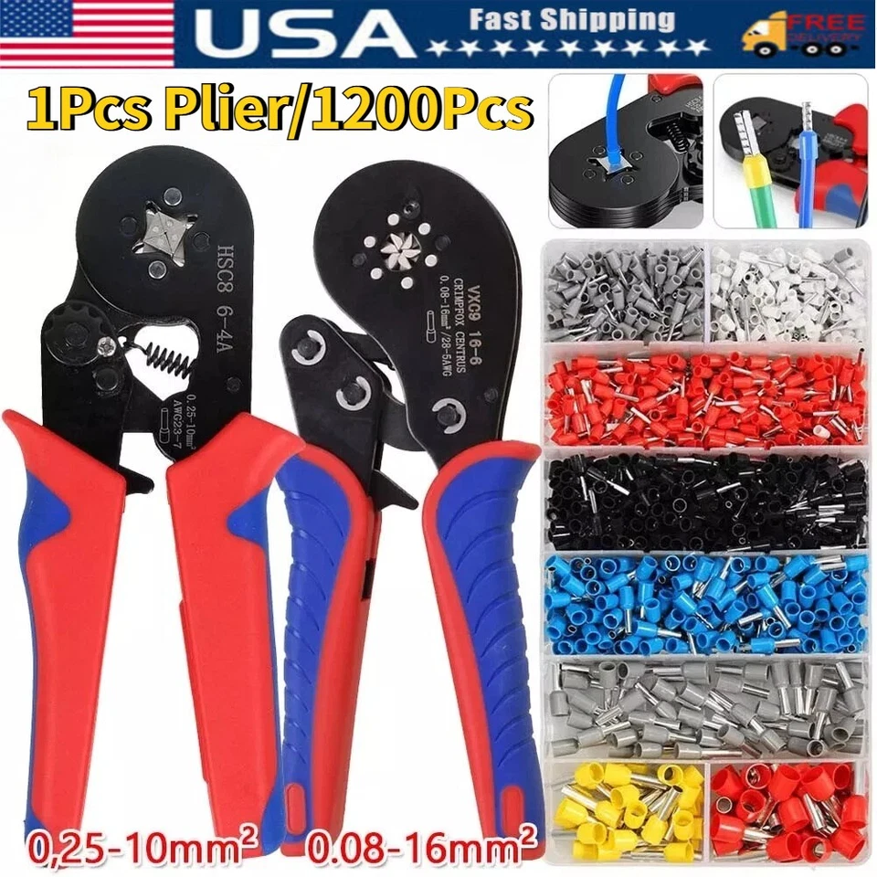 1200Pcs Cable Wire Electrical Terminals Ferrule Crimper Plier Crimping Tool Kit - Image 1 of 4