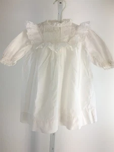 Vestido manga larga vintage de encaje con ojales de algodón blanco para niñas 9-12 meses - Imagen 1 de 9