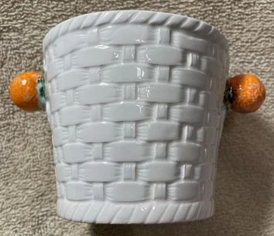 Cesta cachepot de cerâmica para plantadeira tecer branco cítrico laranja alças de frutas pequenas - Imagem 1 de 4