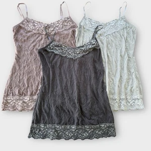 Cami Tank Top Women’s Small Brown Lace Trim Babydoll Fairy Y2K Layering Top Lot - Picture 1 of 4