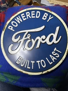 Ford Built To Last Round Metal 12” Sign Blue &White Shop Garage ManCave Bachelor - Picture 1 of 5