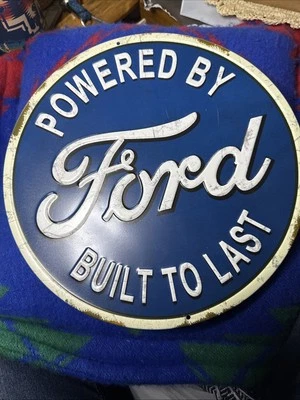 Ford Built To Last Round Metal 12” Sign Blue &White Shop Garage ManCave Bachelor - Image 1 of 4