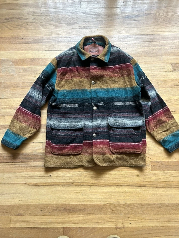 Vintage Woolrich Wool Striped Button Up Coat Size Large - Image 1 of 2