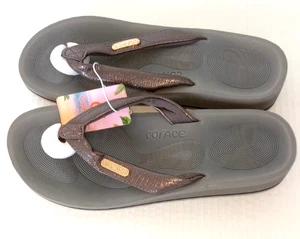 Sz 10 Coface Gray/Silver Flips Flops Sandals Womens Comfortable Arch Support New - Picture 1 of 11