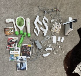Nintendo Wii Console Bundle w/ Remotes Nunchuks Sensor Bar Power + Games Lot