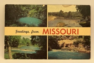 Tarjeta postal redonda de saludos desde los parques estatales de Missouri Spring Bennett Montauk Blair - Imagen 1 de 4