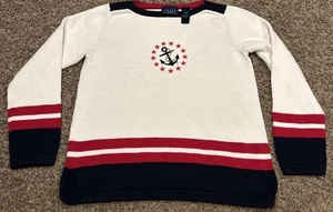 crazy horse liz claiborne Women’s M Cotton Sweater Anchor Nautical A47 - Picture 1 of 3