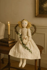 THT Design Angelo Bambola 30" 2006 Panno Primitivo Arte Popolare Ricamato Vestito Legno - Foto 1 di 9