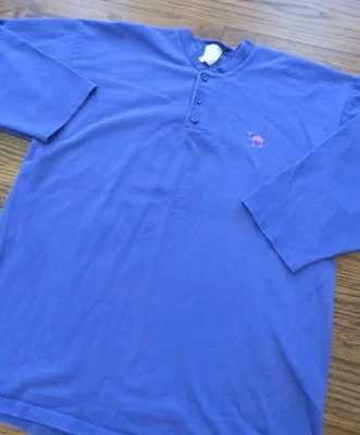 Vtg Joe Camel Logo Purple Button Henley Shirt 3/4 Sleeve Sz L Cigarette Promo - image 1 of 4