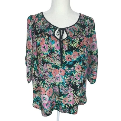 Blusa Floral de Seda Yumi Kim Top Talla Grande Boho Audaz Clásica Única Foto 1 de 4