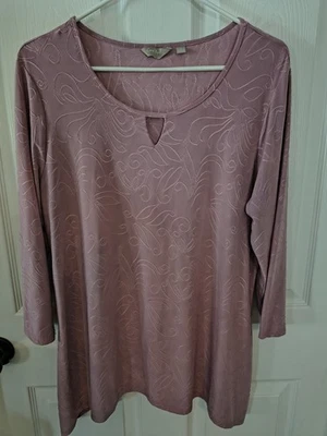 Top túnica Coral Bay talla L cuello barco manga larga bordado color rosa polvoriento  Foto 1 de 4