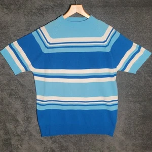 Vintage Towncraft Shirt Medium Blue White Striped Acrylic Knit Penneys 60s - Picture 1 of 5