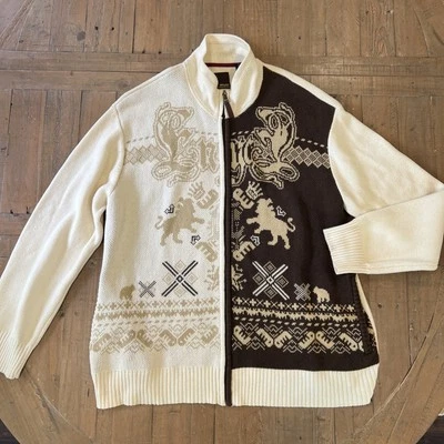 Enyce винтажный Y2K кардиган свитер 3XL молнии спереди вязаный логотип Dragon Streetwear - Изображение 1 из 4