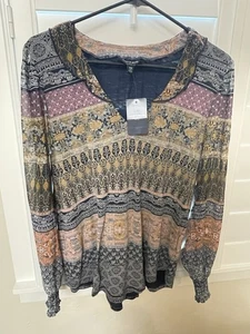 Neu mit Etikett Lucky Brand Damen-T-Shirt/Größe Medium lange transparente Ärmel - Bild 1 von 4