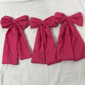 Set Of 3 Handmade Bows 11” Pink Hair bows With Long Tails - Picture 1 of 6