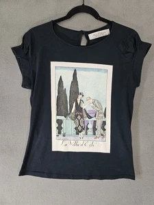 Vintage Lara Collection Damen Medium Grafik T-Shirt Schwarz Kurzarm Boho - Bild 1 von 8