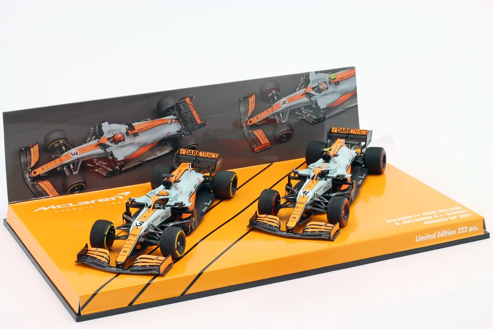 Norris #4 & Ricciardo #3 2-Car Set McLaren Monaco GP Formel 1 2021 1:43 Minicham - Bild 1 von 1
