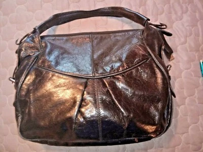 正品 FRANCESCO BIASIA 挎包黑色皮革枪金属手提包钱包 — 第 1/4 张图片