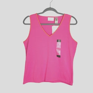 Canotta donna nuova con etichette Liz Claiborne grande rosa weekend essenziale senza maniche Barbie - Foto 1 di 10