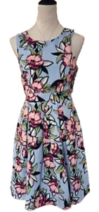 Just Me Damen Sommerkleid hellblau mit rosa & fuchsia Orchideen Blumenmuster - M - Bild 1 von 8