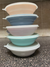 Lot 5 Vtg Tupperware Cereal Bowls #155 Pastel Pink,Orange+Blue& Gray W/Lids #227