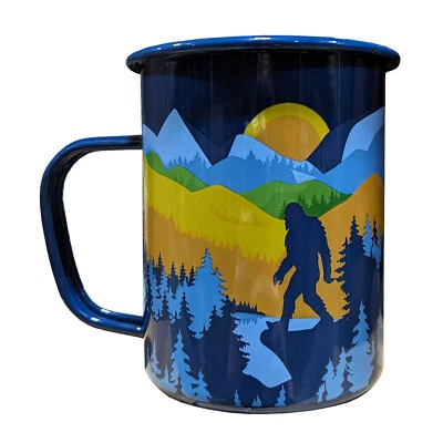 Caneca de esmalte Bigfoot 4,75" de altura café chá cacau acampamento viagem xícara Sasquatch Yeti - Imagem 1 de 3