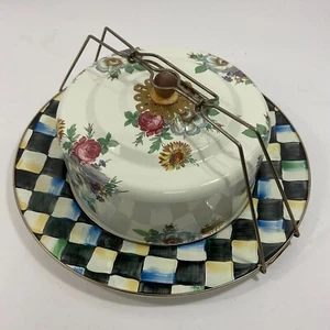 Plato de pastel vintage Mackenzie Childs esmalte floral mercado cortés cúpula + portador - Imagen 1 de 20