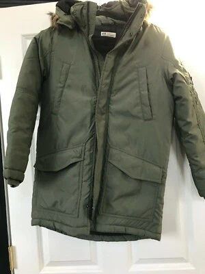(E1) Worn once! H&M Girls Green Fur Hood Winter Coat Jacket EUR 152 US 11-12 Y - Image 1 of 4