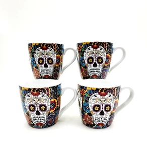 Williams Sonoma Day of the Dead Dia de los Muertos Mugs Set of 4 Sugar Skull NEW - Picture 1 of 5