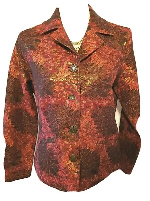 Chicos Womens Red Black Metallic 4 Button Shirt Blazer Jacket Size 1 M 8 - Image 1 of 4