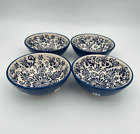 Dark Blue Turkish Ceramic Bowl Set of 4 Embossed Floral Prints Serving Bowl 5"