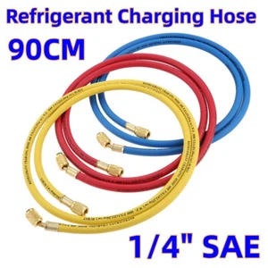 3X 90cm AC Charging Hose Set 1/4" SAE HVAC Air Condition Refrigerant R410a R134a - Picture 1 of 9