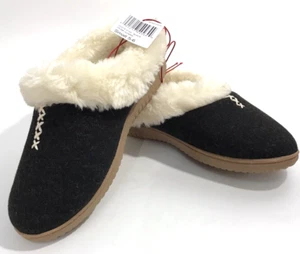 Dearfoams Womens Clog Slippers Black Heather Memory Foam Faux Fur Size 5-6 Small - Picture 1 of 10