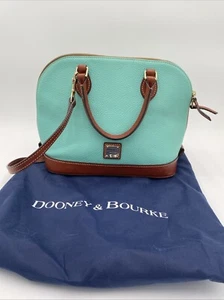Dooney & Bourke Pebble Leather Zip Zip Satchel Teal Handbag Double Handle Bag - Picture 1 of 17